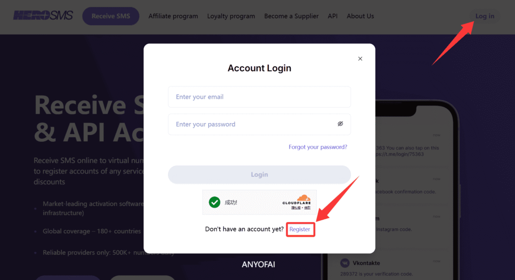 国外接码平台一：Hero-SMS
