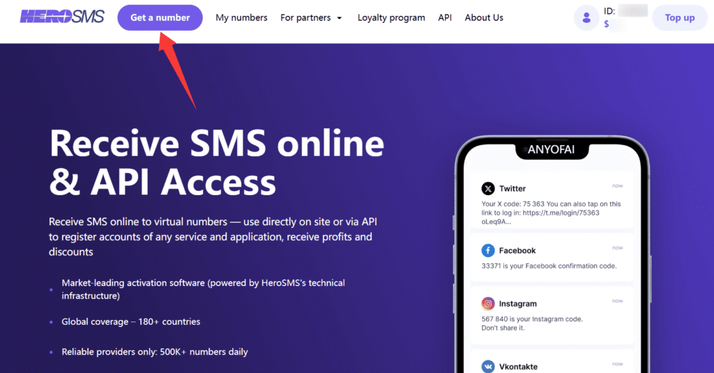 国外接码平台一：Hero-SMS